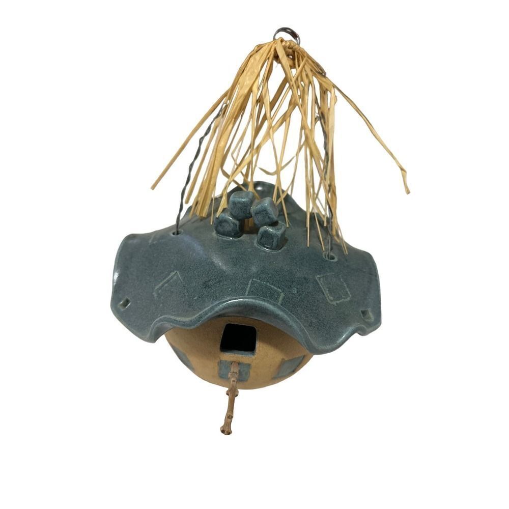 Ceramic birdhouse with lid Aztec hanging unique